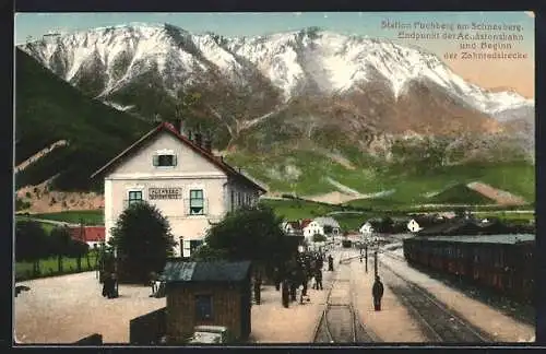 AK Puchberg am Schneeberg, Bahnhof, Endpunkt der Adhäsionsbahn und Beginn der Zahnradstrecke