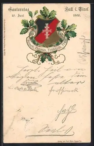 Präge-AK Hall i. Tirol, Gauturntag 10. Juni 1900, Wappen des Turnbundes