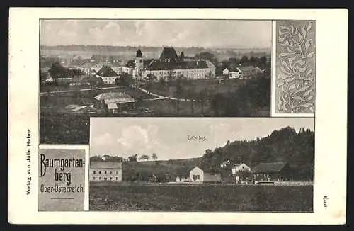 AK Baumgartenberg /Ober-Österreich, Blick auf den Bahnhof, Ortsansicht aus der Vogelschau