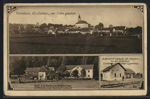 AK Wimsbach /Ob.-Oesterr., Bahnhof an der Bahnlinie Lambach-Veitchdorf-Eggenberg, Bade- und Gasthaus Neidharting