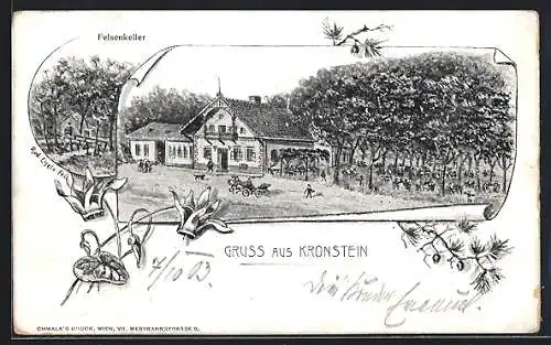 Lithographie Sieghartskirchen, Kronstein, Wirtshaus Felsenkeller