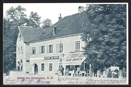 AK Gutenstein /N.-Ö., Gasthof zum Bären von E. Pranner mit Besuchern