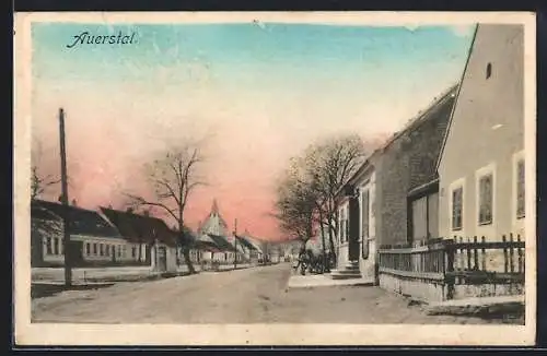 AK Auersthal, Strassenpartie mit Gasthaus