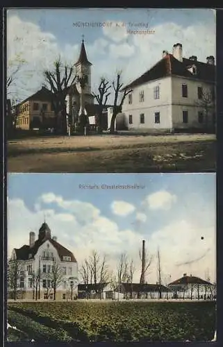 AK Münchendorf a. d. Triesting, Richter`s Glassteinschleiferei, Kirchenplatz