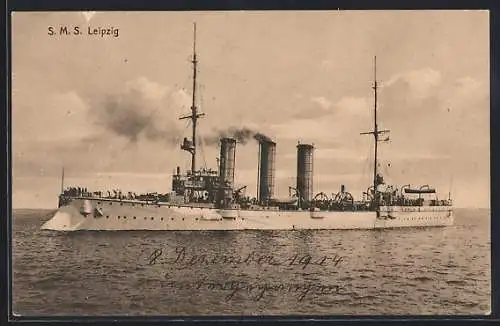 AK Kriegsschiff S. M. S. Leipzig auf hoher See, Ostasiengeschwader