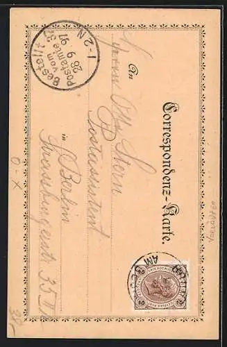 Lithographie Brunn a. G., Ortspartie mit Kirche