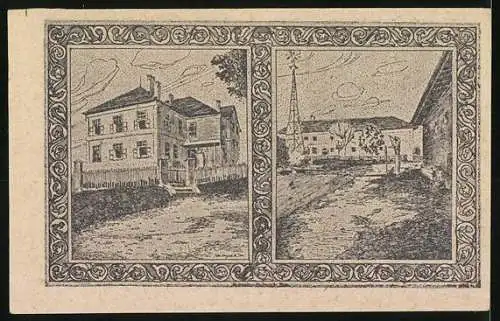 Notgeld Holzhausen 1920, 10 Heller, Porträt, Kirche und Gebäudeansichten