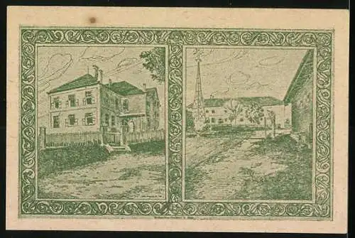 Notgeld Holzhausen 1920, 20 Heller, Porträt, Kirche und Gebäudeansicht