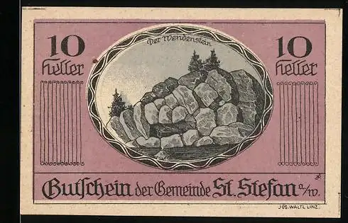 Notgeld St. Stefan 1920, 10 Heller, Der Wendenstein, Gemeinde-Gutschein