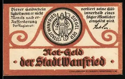 Notgeld Wanfried, 5 Pfennig, Siegel der Stadt mit Krieger und Ornamenten