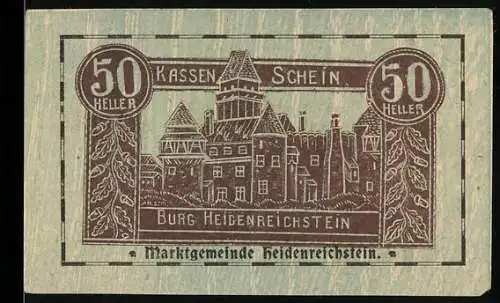 Notgeld Heidenreichstein 1920, 50 Heller, Burg Heidenreichstein