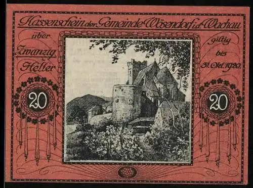 Notgeld Wösendorf 1920, 20 Heller, Burgruine in Landschaft