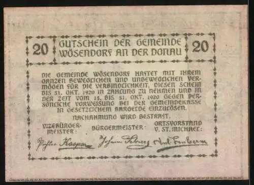 Notgeld Wösendorf 1920, 20 Heller, Burgruine in Landschaft