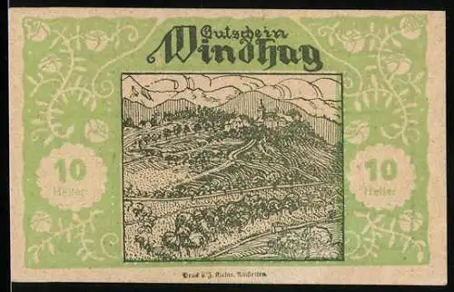 Notgeld Windhag 1920, 10 Heller, Landschaft mit Dorfansicht