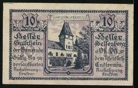 Notgeld Helfenberg 1920, 10 Heller, Schloss Helfenberg Motiv