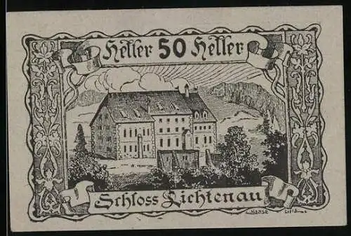 Notgeld Lichtenau 1920, 50 Heller, Schloss Lichtenau Motiv