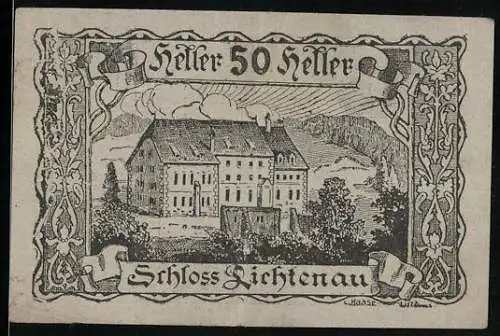 Notgeld Lichtenau 1920, 50 Heller, Schloss Lichtenau Darstellung