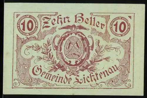 Notgeld Lichtenau 1920, 10 Heller, Wappen und florale Ornamente