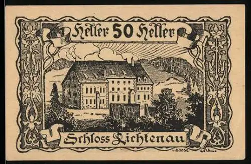 Notgeld Lichtenau 1920, 50 Heller, Schloss Lichtenau-Motiv