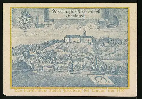 Notgeld Lengau 1920, 50 Heller, Schloss Friedburg und Wappen, Gutscheintext und Unterschrift Bürgermeister Schindecker