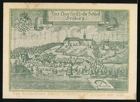 Notgeld Lengau 1920, 20 Heller, Schloss Freyburg mit Landschaft und Wappen