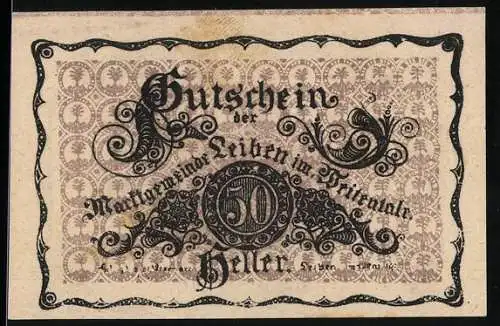 Notgeld Leiben 1920, 50 Heller, Schlossansicht und kunstvolle Verzierungen