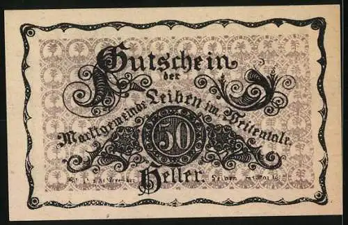 Notgeld Leiben 1920, 50 Heller, Schloss Leibnitz Motiv, floral Ornamentik