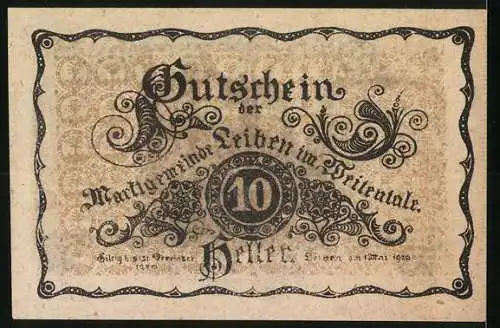 Notgeld Leiben 1920, 10 Heller, Schloss Leiben, kunstvolle Ornamente