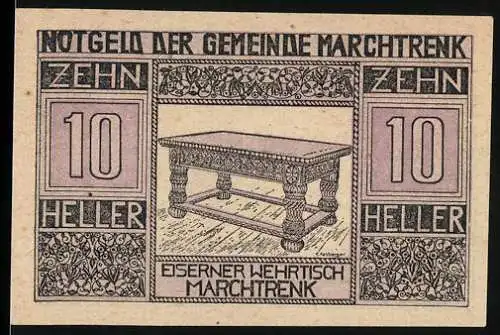 Notgeld Marchtrenk 1920, 10 Heller, Eiserner Wehrtisch-Motiv