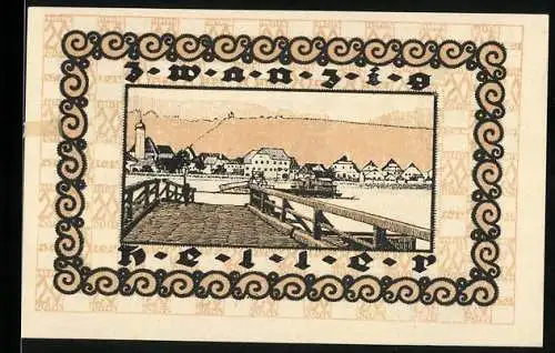 Notgeld Marbach a.d. Donau, 20 Heller, Stadtansicht mit Brücke und Wappen