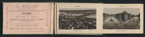 Leporello-Album 12 Lithographie-Ansichten Reims, Morlaix Viaduc, Bordeauc Allees de Tourny, St. Malo, Eglise St. Remi