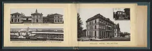 Leporello-Album 12 Lithographie-Ansichten Cuxhafen, Kinder Hospiz Dühnen, Dölles Hotel, Schloss Ritzebüttel, Postamt