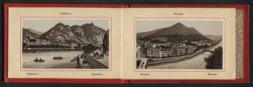 Leporello-Album 19 Lithographie-Ansichten Bad-Ems, Kursaal, Pormenade, Kaiserbrunnen, russische Kapelle, engl. Kirche