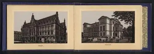 Leporello-Album 17 Lithographie-Ansichten Bremen, Bahnhof, Kunsthalle, Gewerbehaus, Freihafen, Post, Theater, Rathaus