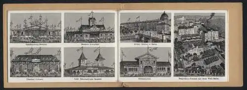 Leporello-Album 17 Lithographie-Ansichten Berlin, X. Deutsches Bundesschiessen 1890, Brauerein, Local-Anzeiger, Druckerei