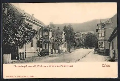 AK Tabarz, Zimmerbergstrasse mit Hotel zum Thorstein u. Schiesshaus