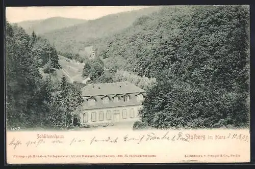 AK Stolberg im Harz, Gaststätte Schützenhaus mit Umgebung aus der Vogelschau