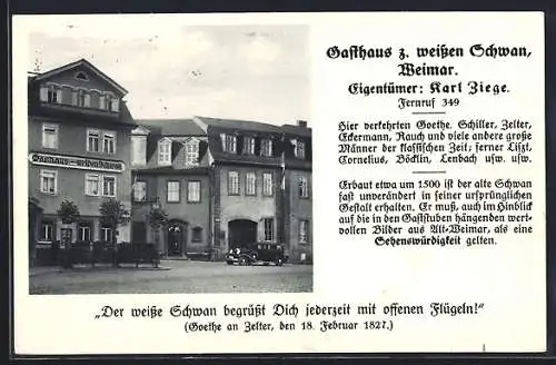 AK Weimar / Thüringen, Blick auf Gasthaus zum weissen Schwan, Inh. K. Ziege