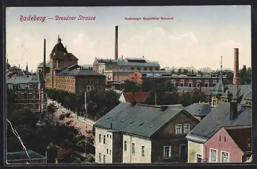 AK Radeberg, Dresdner Strasse mit Radeberger Exportbier-Brauerei