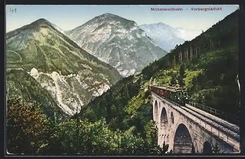 AK Mittenwaldbahn, Eisenbahn auf dem Vorberg-Viadukt