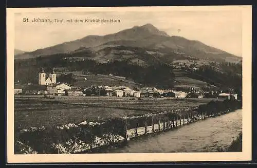 AK St. Johann /Tirol, Teilansicht mit dem Kitzbüheler-Horn