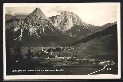 AK Lermoos, Teilansicht mit Sonnenspitze und Wampeten Schrofen