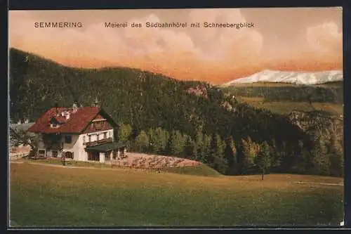 AK Semmering, Meierei des Südbahnhôtel mit Schneebergblick