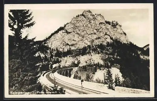 AK Semmering, Polleroswand mit Eisenbahn