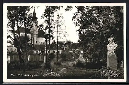 AK Horn /N. D., Schillerpark mit Büste