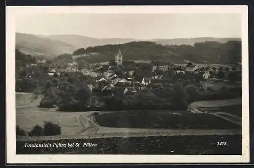 AK Pyhra bei St. Pölten, Totalansicht mit Kirche