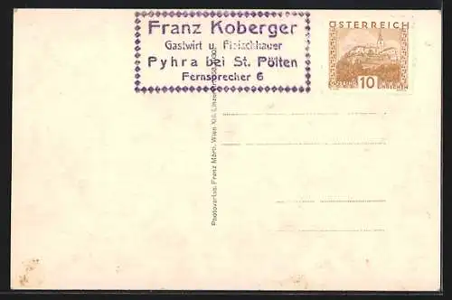 AK Pyhra bei St. Pölten, Totalansicht mit Kirche
