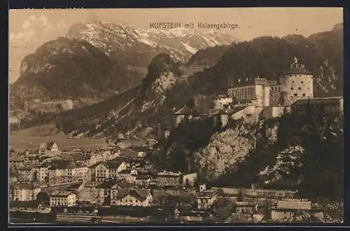 AK Kufstein, Ortsansicht mit Festung und Kaisergebirge