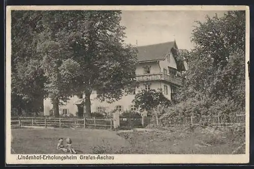 AK Grafenaschau, Kinder auf der Wiese vor dem Linderhof-Erholungsheim