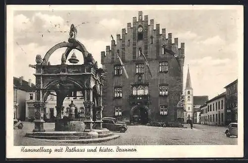 AK Hammelburg, Rathaus und historischer Brunnen